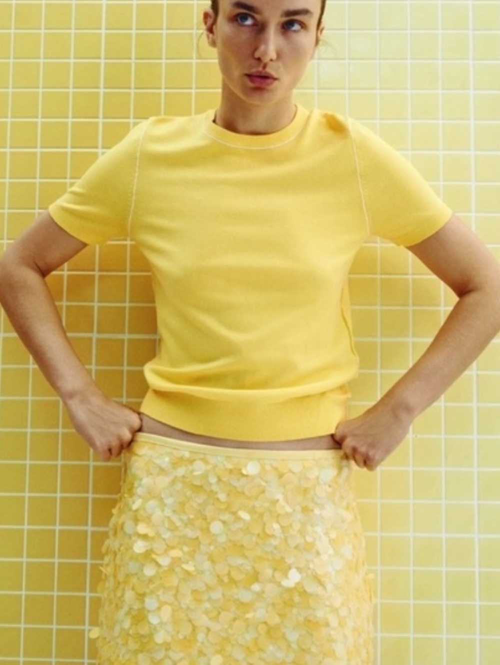 New Zara Sequinned High Waist Yellow Short Mini Skirt 3920/221/300 Medium NWT - Picture 7 of 7
